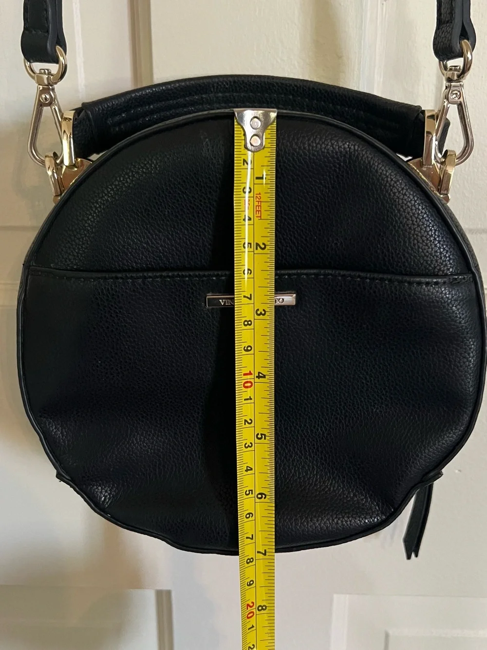 Vince Camuto Black Round Pebbled Leather Crossbody